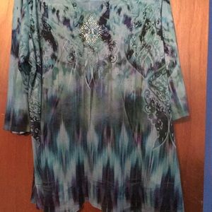 BOHO Tie Died Long Sleeve Top w/ embellishments